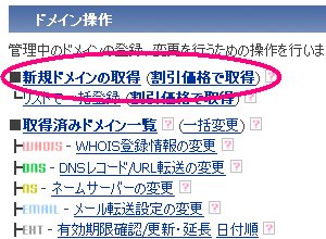 新規ドメインの取得